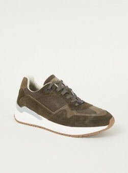 Dune London Tokens sneaker van suède met corduroy details - Khaki