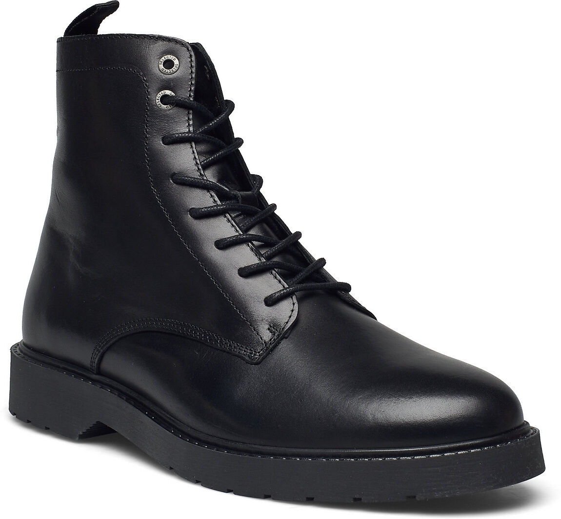 Selected Homme Slhtim Leather Lace-Up Boot Støvletter Med Snøring Svart Selected Homme