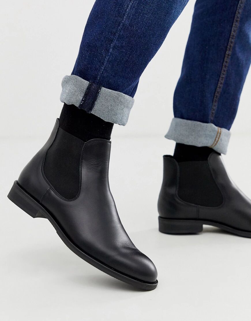 Selected Homme leather chelsea boots in black  Black