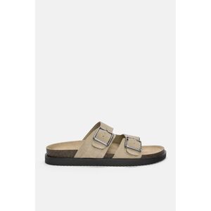 Pull&Bear Flat Split Leather Slider Sandals With Buckles (Size: 8) Ecru male