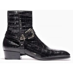 Phixclothing.com Black Leather Croc Effect Western Buckle Harness Boot - Black / UK 12 EUR 46 US 13 Black UK 12 EUR 46 US 13