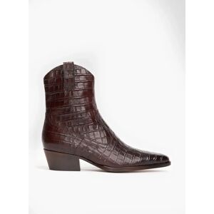 Phixclothing.com Brown Croc-Effect Leather Cowboy Boot - Brown / UK 10 EUR 44 US 11 Brown UK 10 EUR 44 US 11