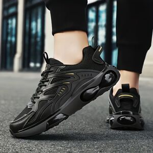 Temu Men's Trendy Solid Sneakers, Comfy Non Slip Lace Up Casual Soft Sole Shoes For Men's Outdoor Activities Black Golden 7.5