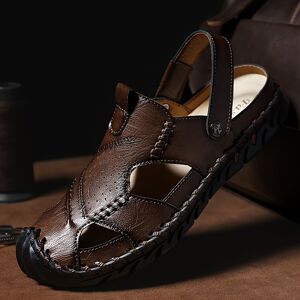Temu Men's Stitched Vintage Solid Colour Sandals, Comfy Non Slip Rubber Sole Durable Beach Water Shoes For Men's Outdoor Activities Black 10.5