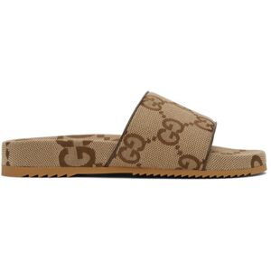 Gucci Beige & Brown Maxi GG Slide Sandals  - 2673 CAMEL EBONY/NEW - Size: UK 11 - male