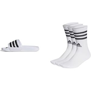 adidas Men's Adilette Shower Sandal Unisex 3 Stripes Crew Socks