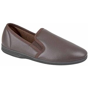 Zedzzz Mens New Boxed Slip On Faux Leather Twin Gusset Slippers Shoes Size 6-14 - Brown - Uk 7