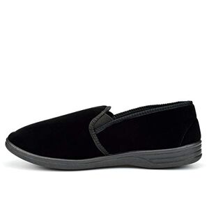 Zedzzz Mens Black Velour Twin Gusset Slipper - Ross - Black - Size Uk Mens Size 7