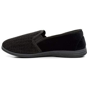 Zedzzz Mens Black Velour Striped Twin Gusset Slipper - Richard - Black - Size Uk Mens Size 7