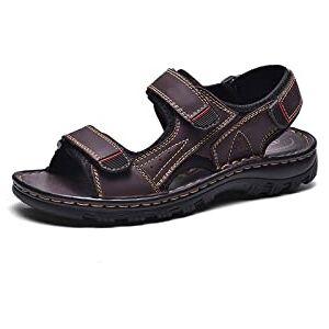 Sswerweq Mens Sandals Men Beach Sandals Leather Sandals For Men Outdoor Walking Men Summer Sandals Comfortable Men Shoes (Color : Red Brown, Size : 47)