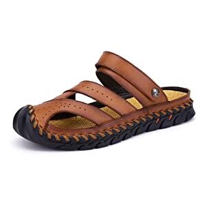 Sswerweq Mens Sandals Men Leather Sandals Fashion Summer Camouflage Beach Men Sandals Comfortable Male Sandals Outdoor Man Casual Shoes (Color : Red Brown, Size : 9.5 Uk)