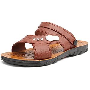 Asadfdaa Sandals Men Men Leather Sandals Shoes Summer Mens Beach Slippers Soft Sandals Comfortable Outdoor Walking Footwear Shoes (Color : Brown Red, Size : 10.5 Uk)