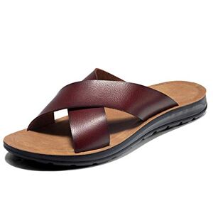 Sswerweq Mens Sandals Summer Sandals Men Leather Classic Open-Toed Slipper Outdoor Beach Rubber Summer Shoes Flip Flop Water Sandals (Color : Red, Size : 7)