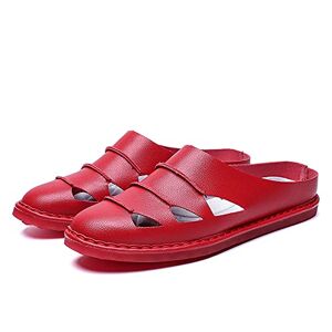 Hjbfvxv Men'S Slippers High Quality Leather Outdoor Slippers For Men Summer Casual Shoes Male Sandals (Color : Red, Size : 12)