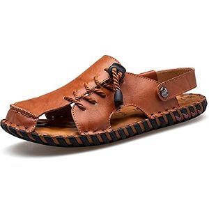 Moeido Sandal Summer Large Size Men'S Sandals Fashion Leather Casual Men'S Shoes Outdoor Breathable Beach Slippers (Color : Red Brown, Size : 10.5)