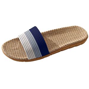 Generic Casual Slippers For Men 2024 New Slippers Men Couples Slip On Stripe Flat Slides Indoor Home Slippers Fashion Comfortable Causal Beach Shoes Size 14 Mens Slippers (Navy, 7)