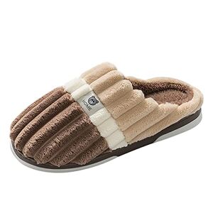 Haicom Mens Vegan Slippers Size 9 Couples Men Slip On Furry Plush Flat Home Winter Round Toe Keep Warm Stripe Print Slippers Shoes Mens Size 14 Slippers Arch Support (C, 9)