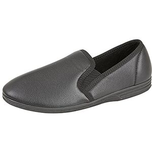 Zedzzz Mens Gents Leather Look Full Slippers Black Brown Size Uk 6-14 (12, Black)