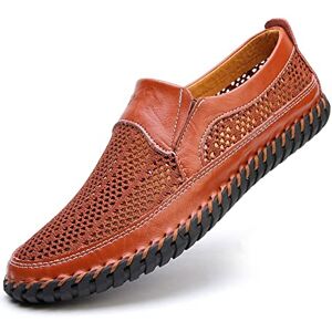 Hjbfvxv Men'S Espadrilles Summer Leather Men Casual Shoes Loafers Men Breathable Mesh Shoes Soft Men Beach Sandals Big Size Male Loafer (Color : Red Brown, Size : 9.5)