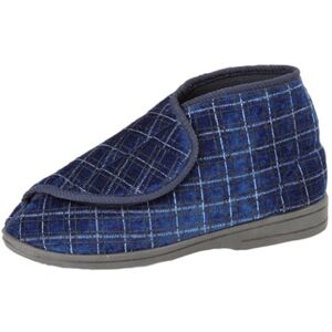 Zedzzz Mens Navy Check Velour Washable Touch Fastening Bootee Slipper - Bertie - Navy Check - Size Uk Mens Size 10