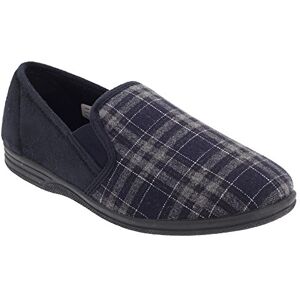 Zedzzz Mens Navy And Check Felt Gusset Slipper - Harley - Navy/check - Navy/check - Size Uk Mens Size 12