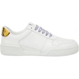 Versace Mens Logo Gold Heel White Sneakers Leather - Size Uk 8