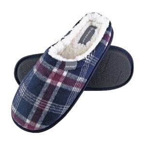 Dunlop Mens Plush Fleece Lined Slip On Mule Checked Plaid Slippers (6 Sizes) -  8 UK,  7179 Navy male