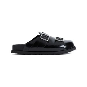 Birkenstock , Black Leather Sandals Round Toe Style ,Black male, Sizes: 10 UK