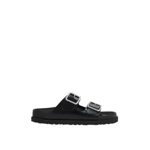 Birkenstock , Black Leather Flat Sandals ,Black male, Sizes: 11 UK, 10 UK, 7 UK, 9 UK