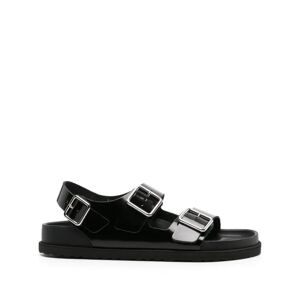 Birkenstock , Black Leather Flat Sandals ,Black male, Sizes: 9 UK