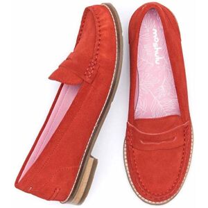 Geranium Red Classic Suede Penny Loafers   Size 4   Petrel Suede Moshulu - 4