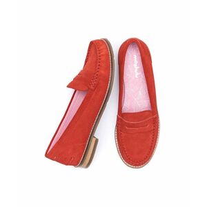 Geranium Red Classic Suede Penny Loafers   Size 5   Petrel Suede Moshulu - 5