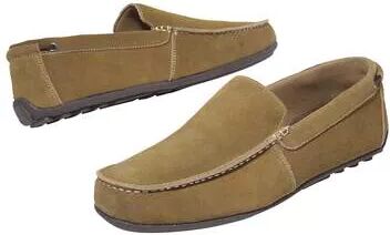 Atlas for Men Men's Camel Suede-Look Leather Moccasins  - BROWN - Size: 7Â½