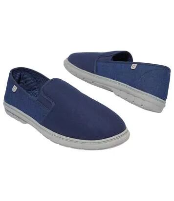 Atlas for Men Men's Blue Denim and Canvas Moccasins  - NAVY BLUE - Size: 7Â½