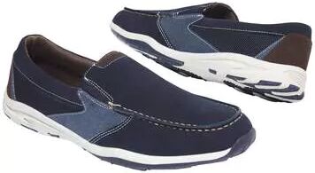 Atlas for Men Men's Elasticated Moccasins - Blue Brown - Split Leather  - NAVY BLUE - Size: 11