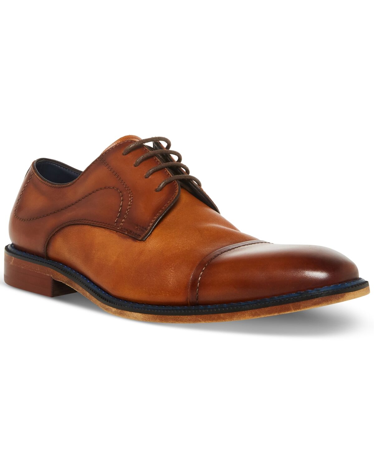 Steve Madden Men's Zane Tonal & Textured Leather Mid Oxford Dress Shoe - Light Tan Leather