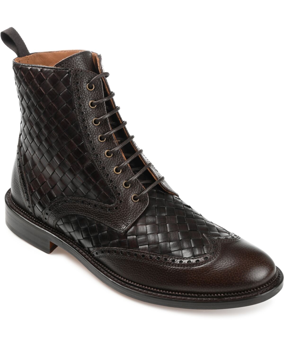 Taft Men's Saint Handwoven Leather Wingtip Dress Boots - Espresso