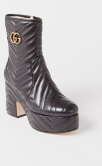 Gucci Stiefelette aus gestepptem Leder mit Logo Schwarz 36, 37, 40