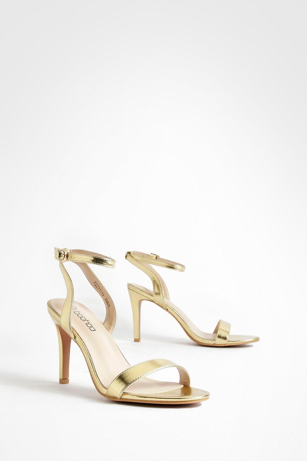 Boohoo Metallic Basic Barely There Heels- Gold  - Size: 6