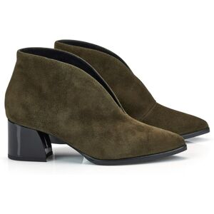 Madeleine Veloursleder-Stiefelette mit Blockabsatz oliv 41