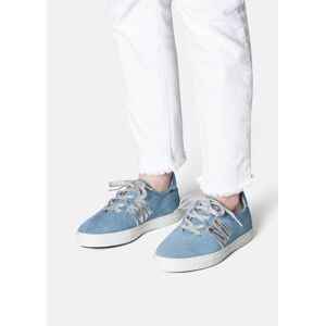 Madeleine Sneaker aus Ziegenvelours mit glänzendem Logo-Patch rauchblau 38