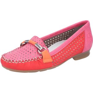 Rieker Slipper, Mokassin, Loafer, Sommerschuh mit luftiger Perforation rot-fuchsia  38