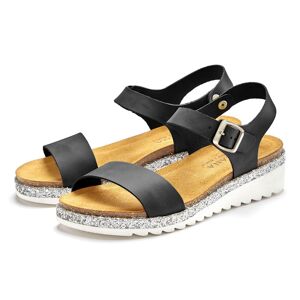 LASCANA Riemchensandalette, Sandale, Sommerschuh aus Leder mit Korkfussbett... schwarz  37