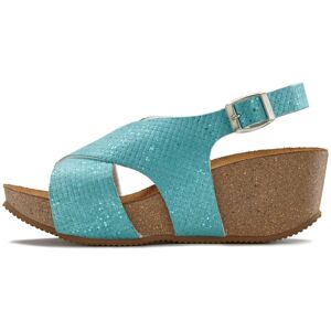 LASCANA Sandalette, Sandalette, Sommerschuh mit Keilabsatz und Korkfussbett türkis Größe 41