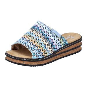 Rieker Pantolette, Keilabsatz, Sommerschuh, Schlappen in sommerlicher Bast-Optik blau-multi Größe 39