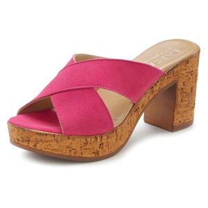 LASCANA Pantolette, Mule, Sandale, offener Schuh aus Leder mit Blockabsatz pink Größe 41