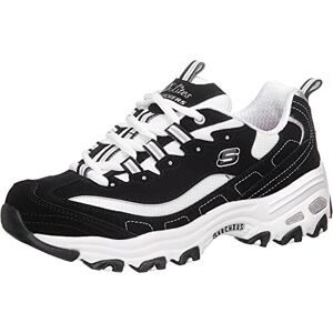 Skechers Damen D'lites Biggest Fan Sneaker, Black Trubuck White Mesh Silver Trim, 39 EU