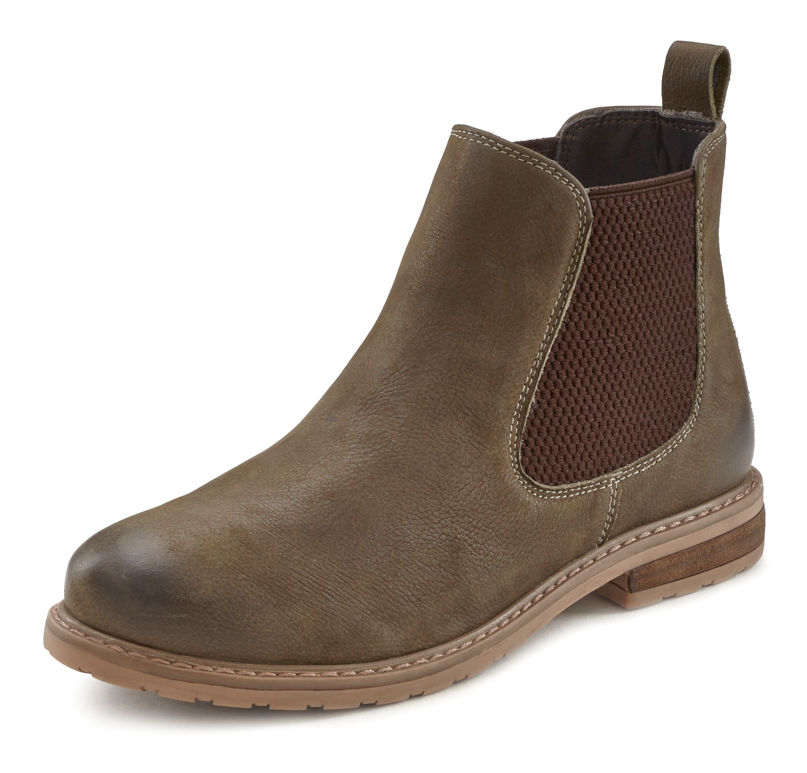 LASCANA Stiefelette, Chelsea-Boots aus Leder mit bequemer Laufsohle grün  36 37 38 39 40 41 42