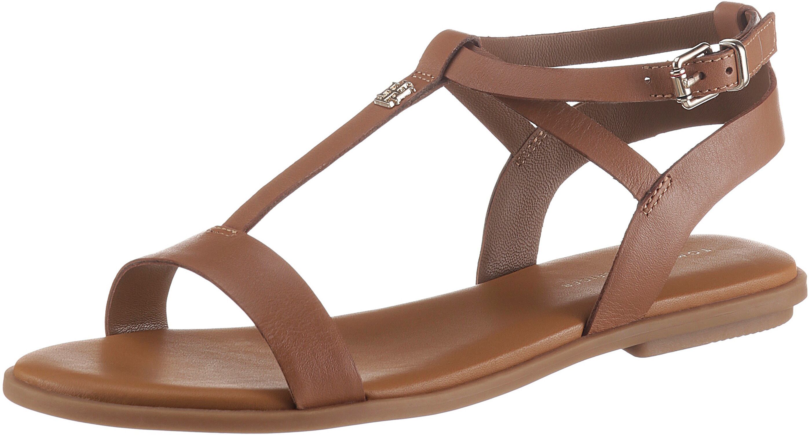 Tommy Hilfiger Riemchensandale »REMININE LEATHER FLAT SANDAL«, mit TH-Logo braun  36 37 38 39 40 41 42