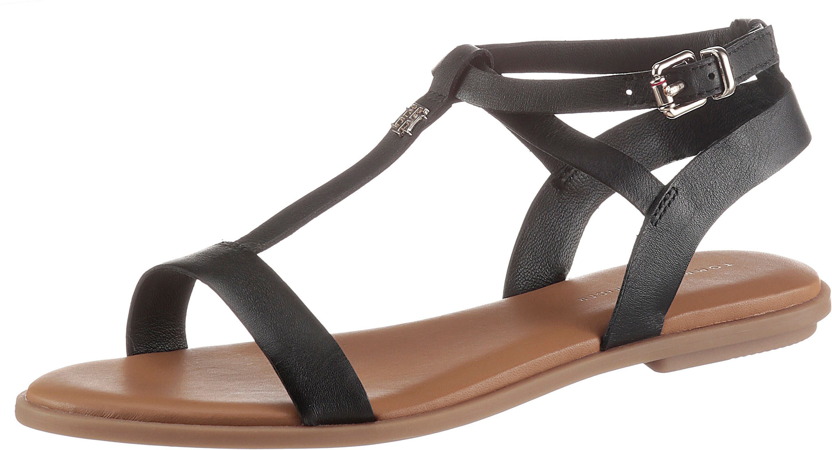 Tommy Hilfiger Riemchensandale »REMININE LEATHER FLAT SANDAL«, mit TH-Logo schwarz  36 37 38 39 40 41 42